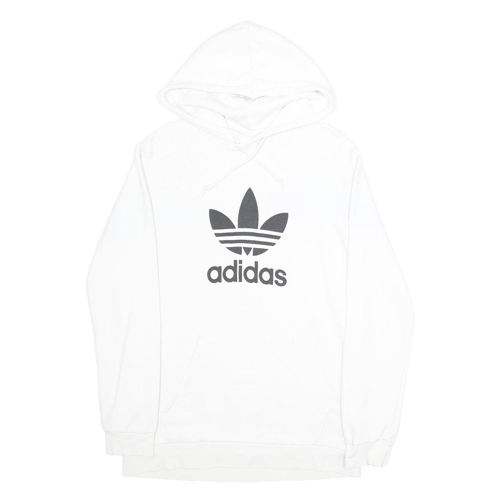 ADIDAS Mens White Hoodie M Trefoil Logo Pullover Cotton Blend Casual