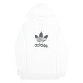 ADIDAS Mens White Hoodie M Trefoil Logo Pullover Cotton Blend Casual
