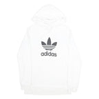 ADIDAS Mens White Hoodie M Trefoil Logo Pullover Cotton Blend Casual