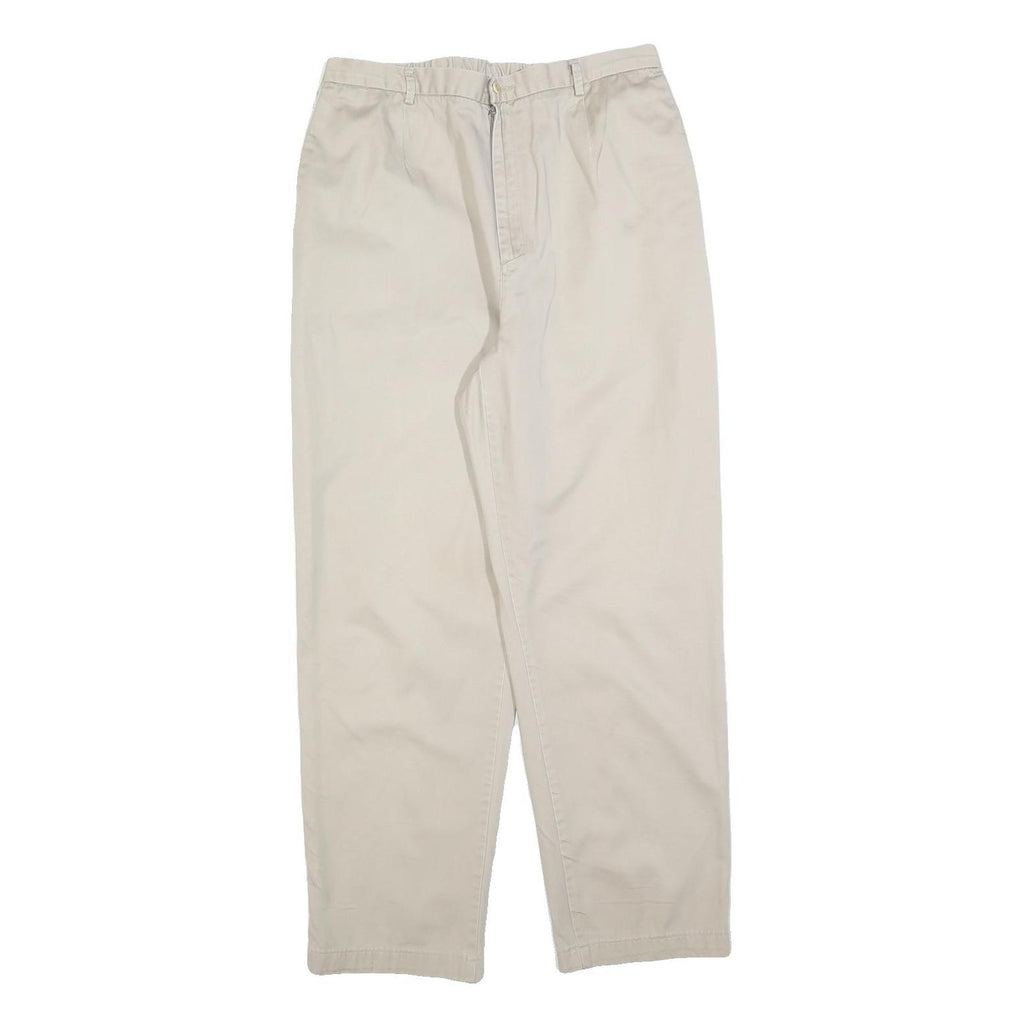 LANDS END Womens Cotton Blend Beige Relaxed Straight Trousers W30 L30 Casual