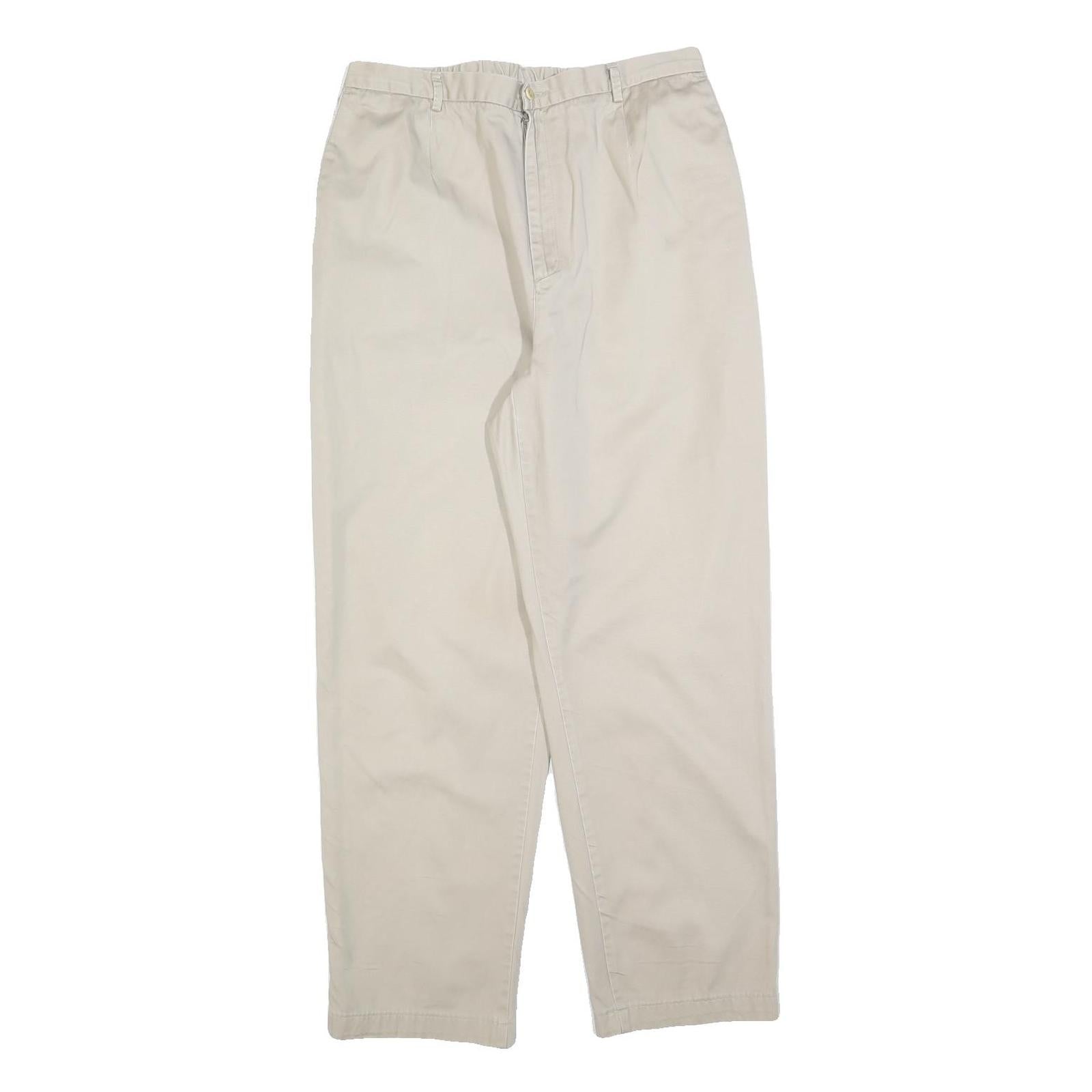 LANDS END Womens Cotton Blend Beige Relaxed Straight Trousers W30 L30 Casual