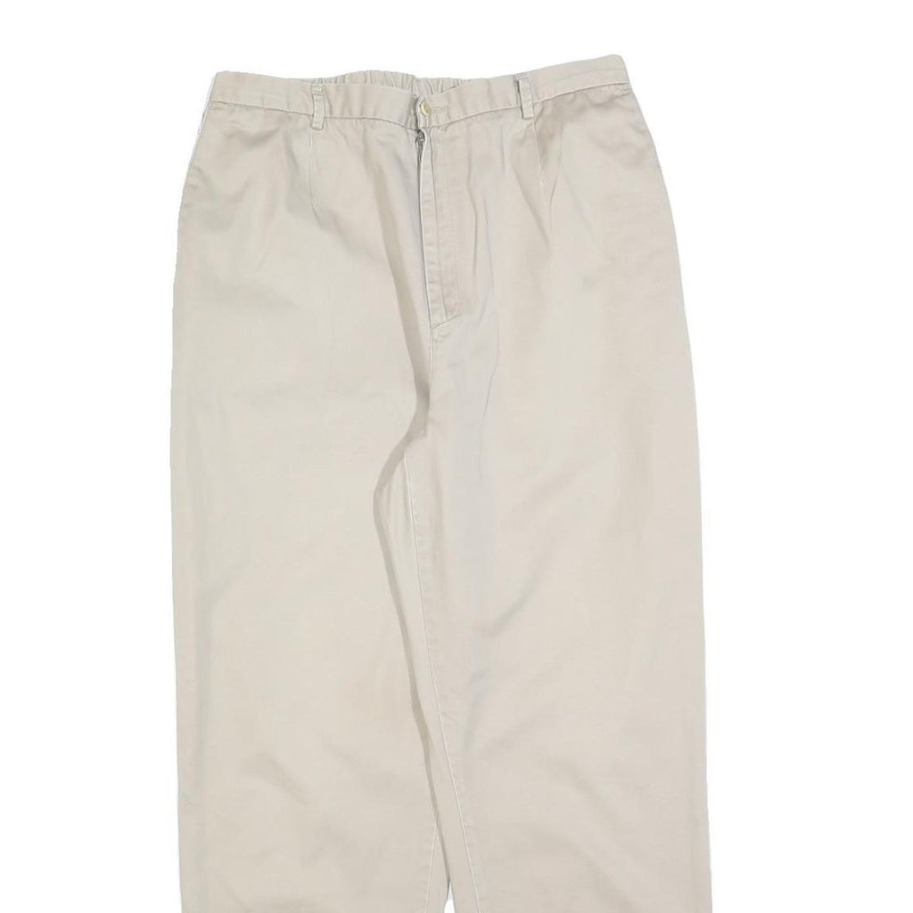 LANDS END Womens Cotton Blend Beige Relaxed Straight Trousers W30 L30 Casual