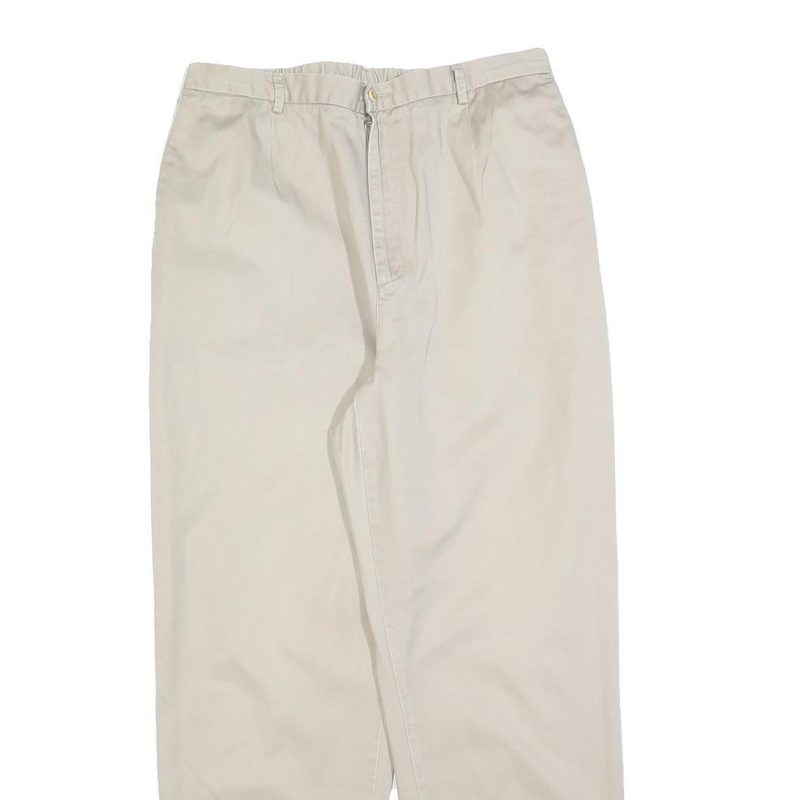 LANDS END Womens Cotton Blend Beige Relaxed Straight Trousers W30 L30 Casual