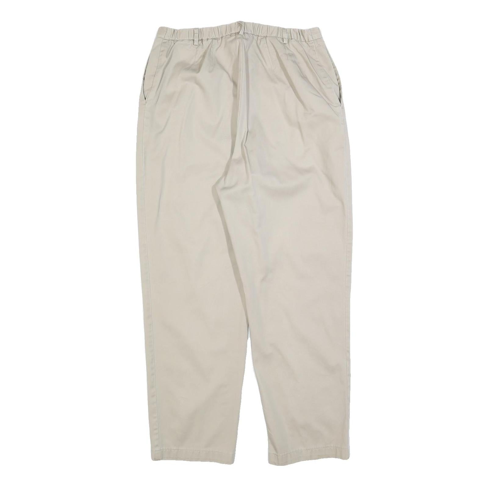 LANDS END Womens Cotton Blend Beige Relaxed Straight Trousers W30 L30 Casual
