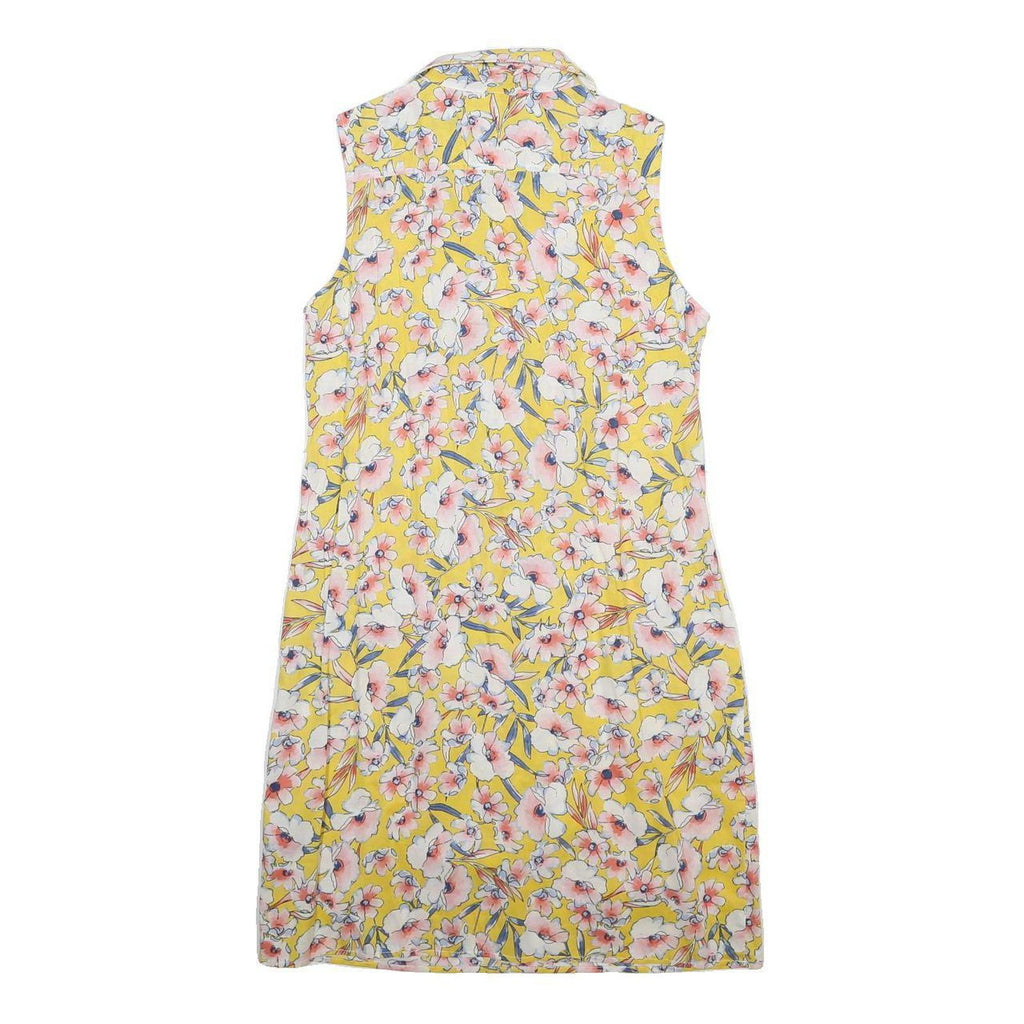 TOMMY HILFIGER Womens Yellow Floral Sleeveless Shirt Dress Cotton S Summer