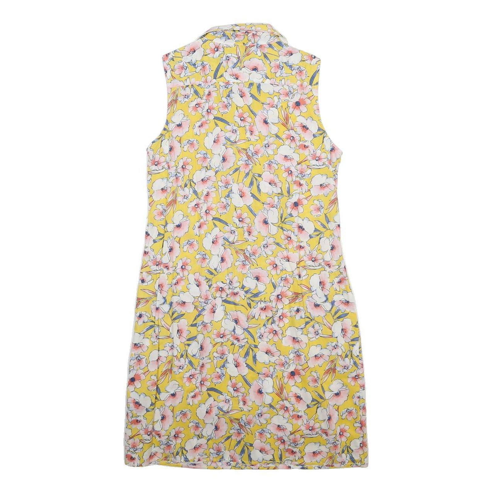 TOMMY HILFIGER Womens Yellow Floral Sleeveless Shirt Dress Cotton S Summer