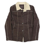 ANDREW MARC Womens Brown & Cream Button Jacket S Polyester Blend Plain Button