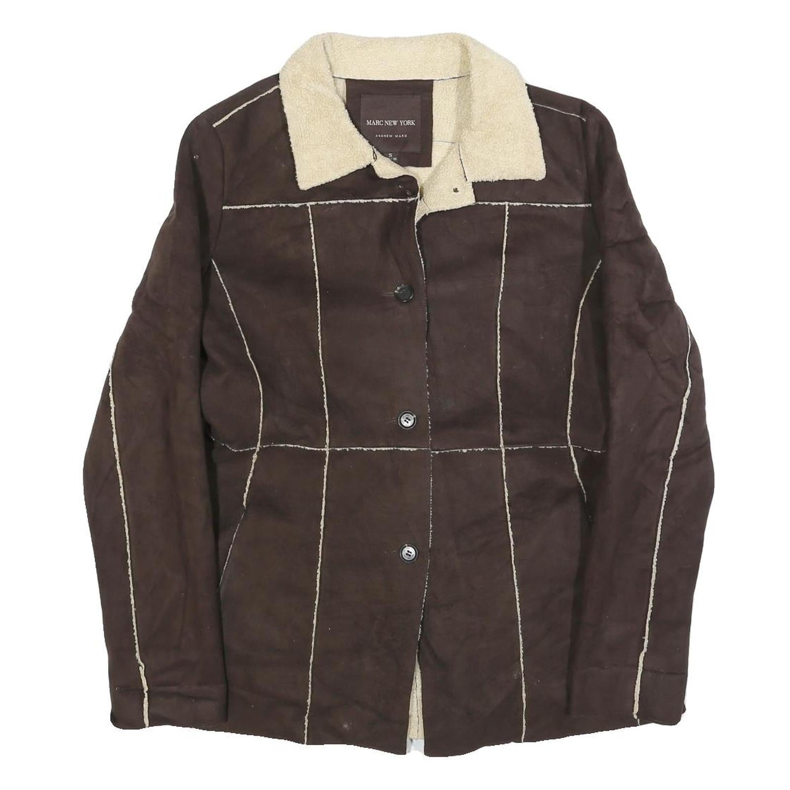 ANDREW MARC Womens Brown & Cream Button Jacket S Polyester Blend Plain Button
