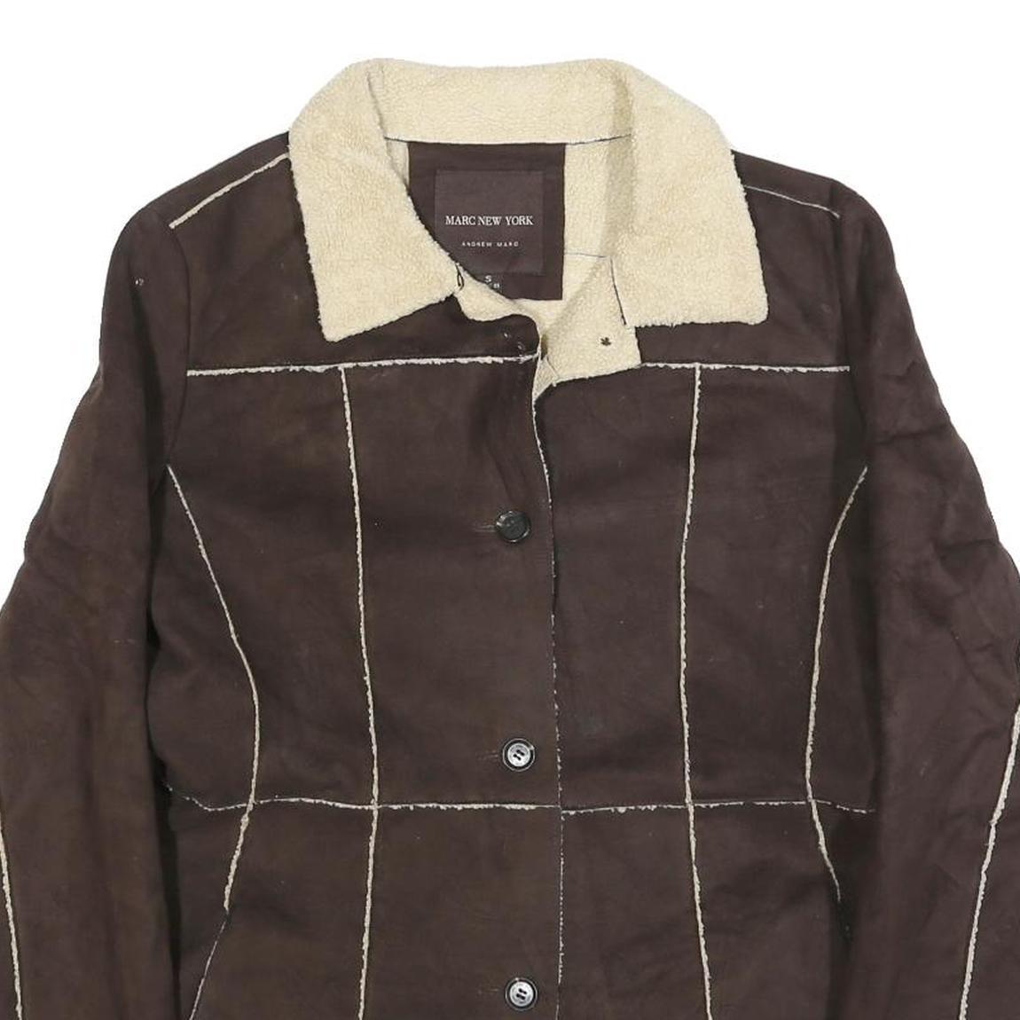 ANDREW MARC Womens Brown & Cream Button Jacket S Polyester Blend Plain Button