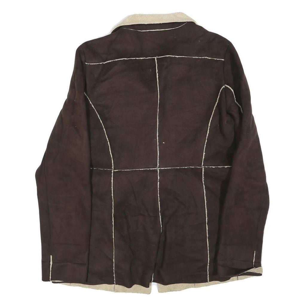 ANDREW MARC Womens Brown & Cream Button Jacket S Polyester Blend Plain Button