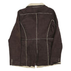 ANDREW MARC Womens Brown & Cream Button Jacket S Polyester Blend Plain Button