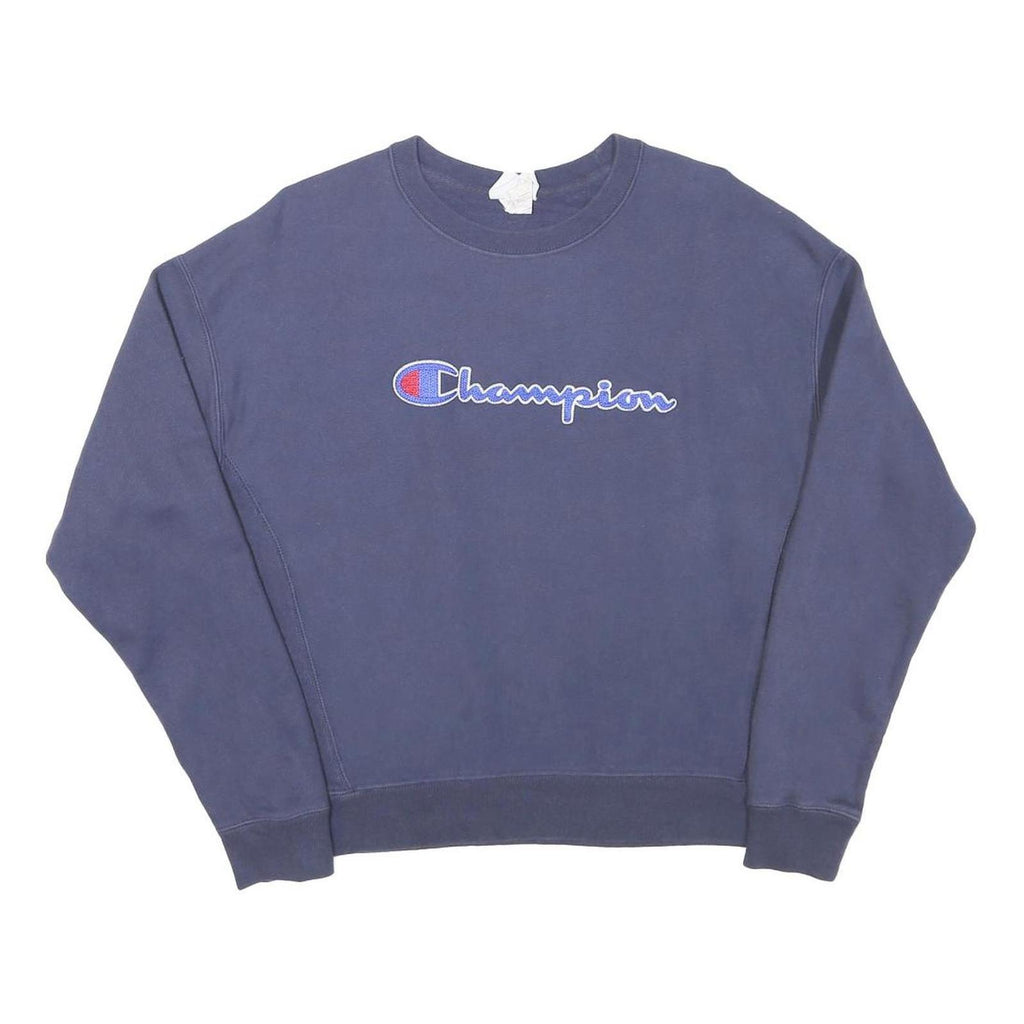 CHAMPION Mens Blue Cotton Blend Crew Neck L L Logo Sweatshirt