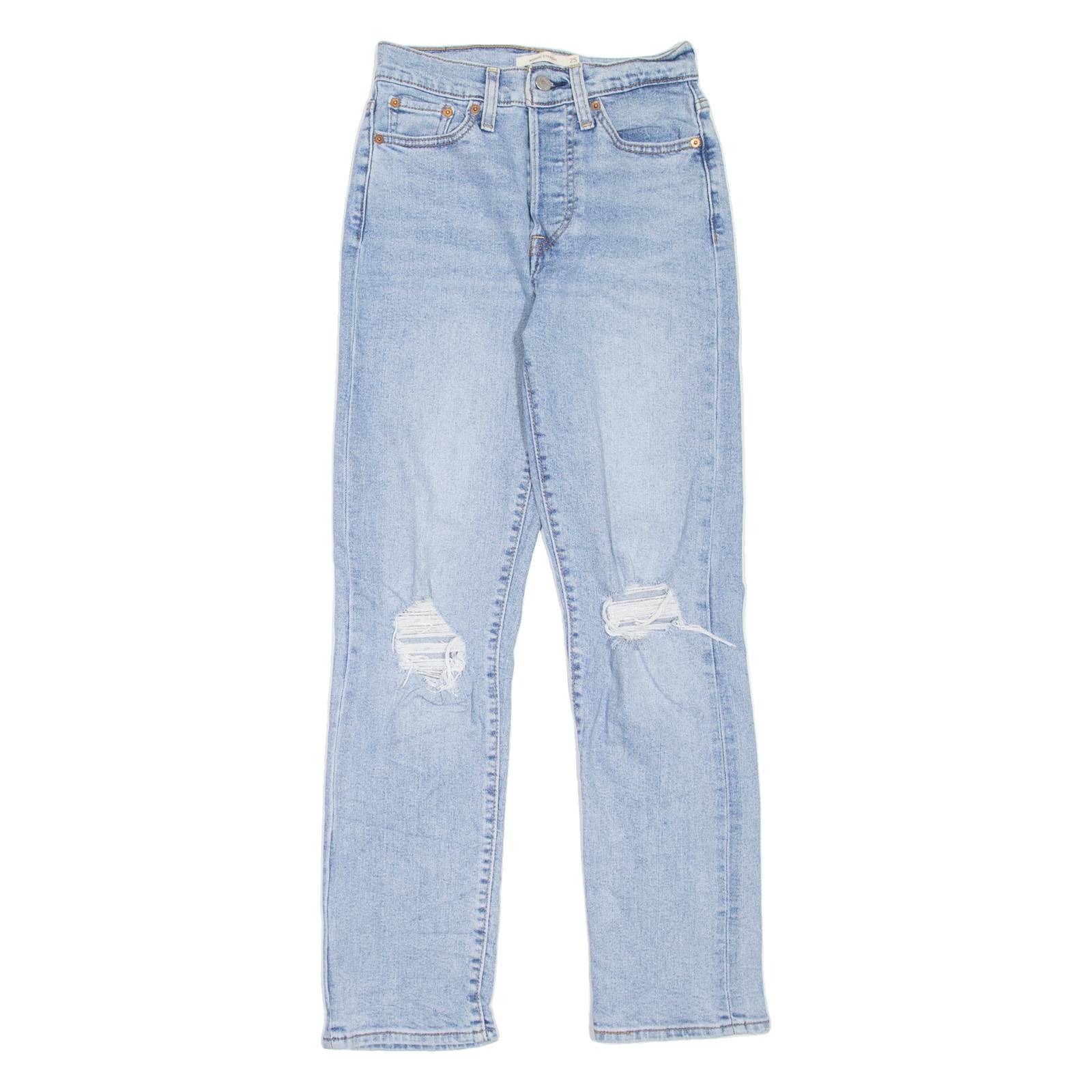 LEVI'S Wedgie Distressed Womens Jeans Blue Regular Straight Stone Wash W25 L28