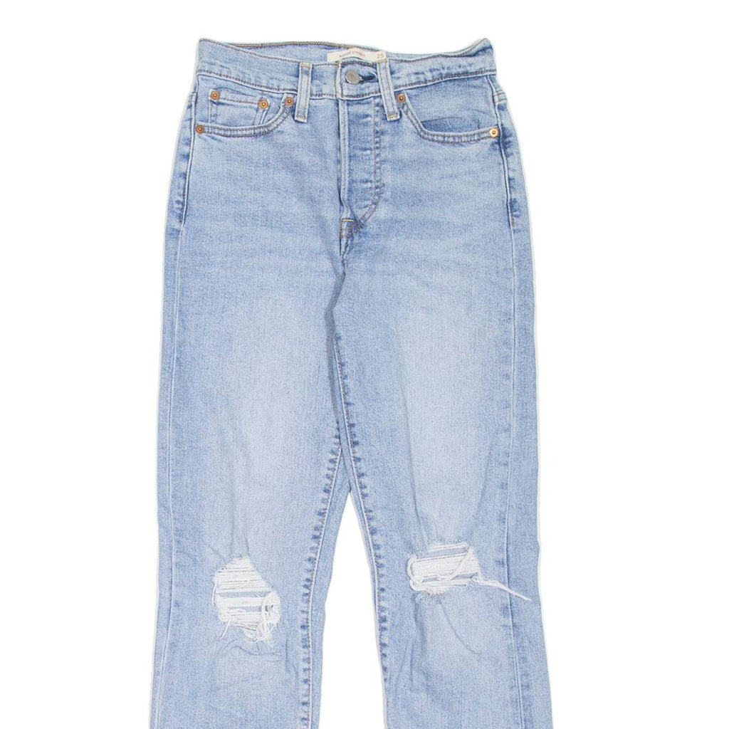 LEVI'S Wedgie Distressed Womens Jeans Blue Regular Straight Stone Wash W25 L28