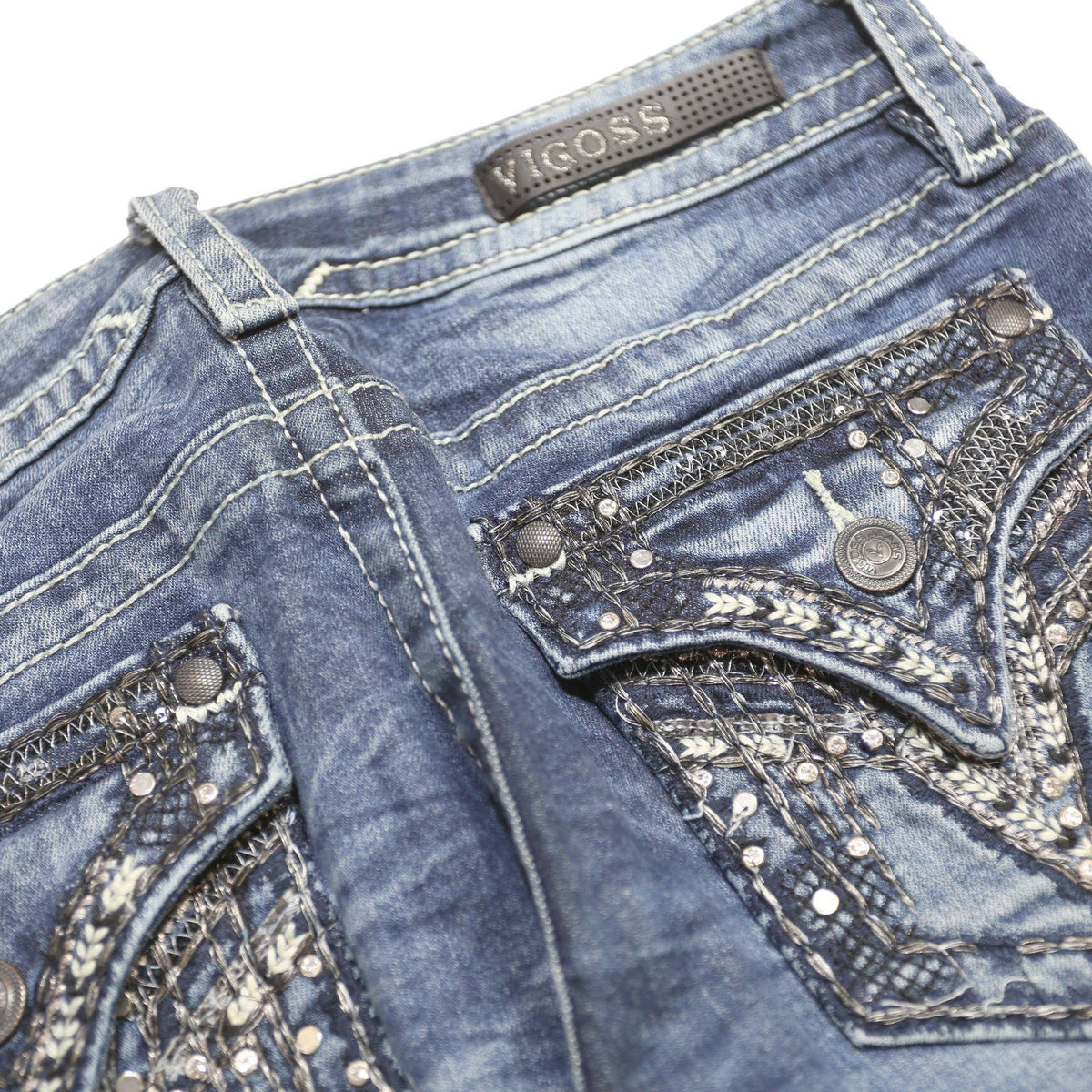 VIGOSS Womens Jeans Blue Regular Straight Denim Medium W27 L21 Studded Pockets