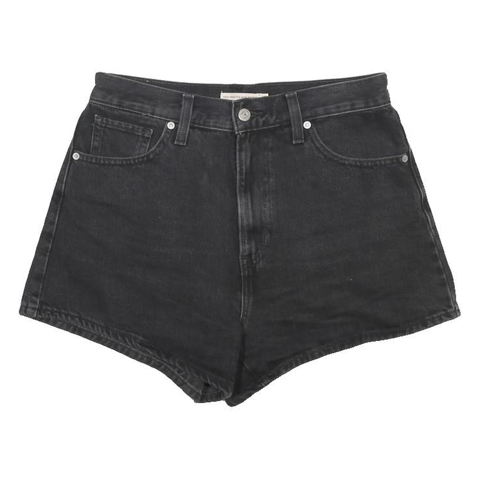 LEVI'S Womens Black Denim Casual Shorts M W29 High Waist Button Fly