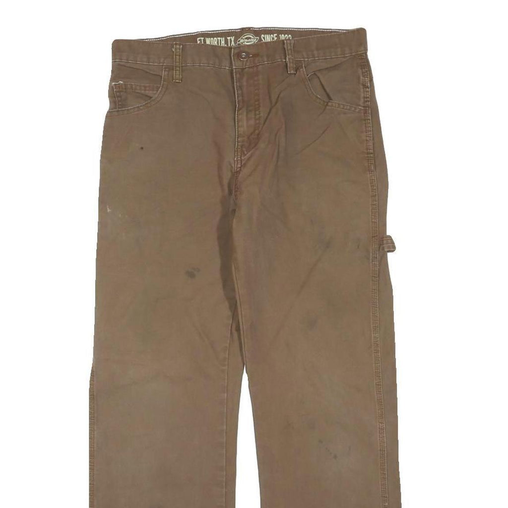 DICKIES Mens Cotton Blend Brown Regular Straight Trousers W30 L28 Workwear