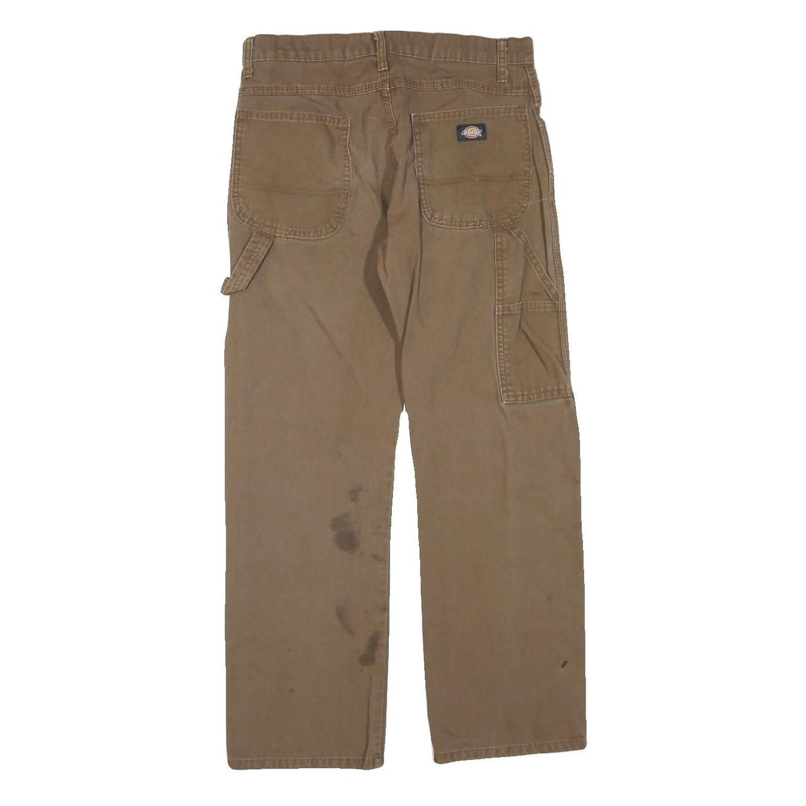 DICKIES Mens Cotton Blend Brown Regular Straight Trousers W30 L28 Workwear