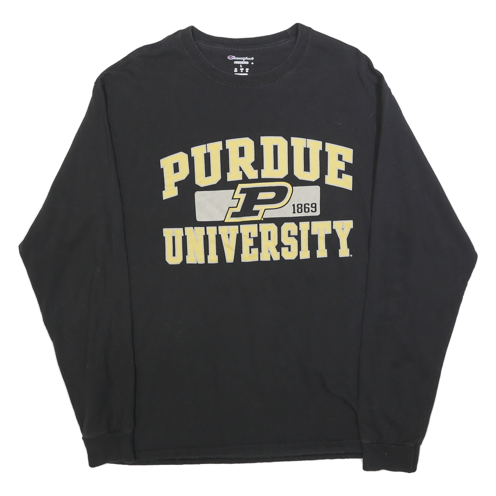 CHAMPION Mens Black Purdue University Long Sleeve Crew Neck T-Shirt L