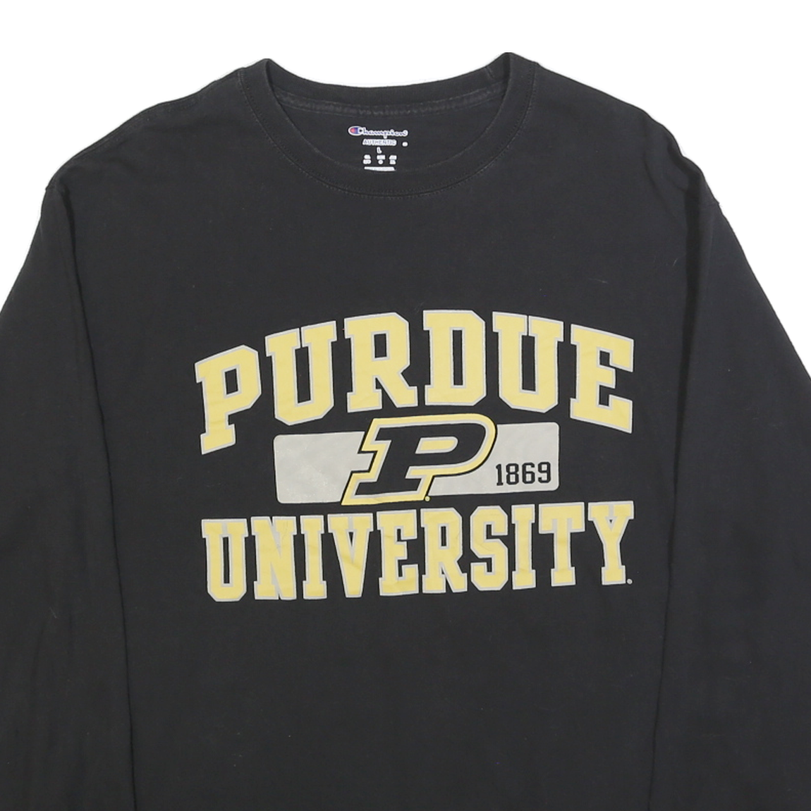CHAMPION Mens Black Purdue University Long Sleeve Crew Neck T-Shirt L