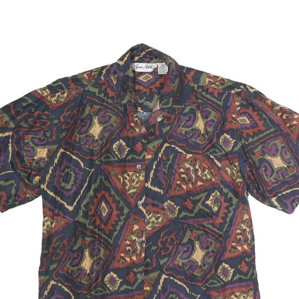 JANE ASHLEY Womens Multi Colour Printed Shirt Short Sleeve Collared S Silk
