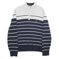 NAUTICA Mens Navy & Grey Striped Pullover Jumper Quarter Zip Cable Knit XL