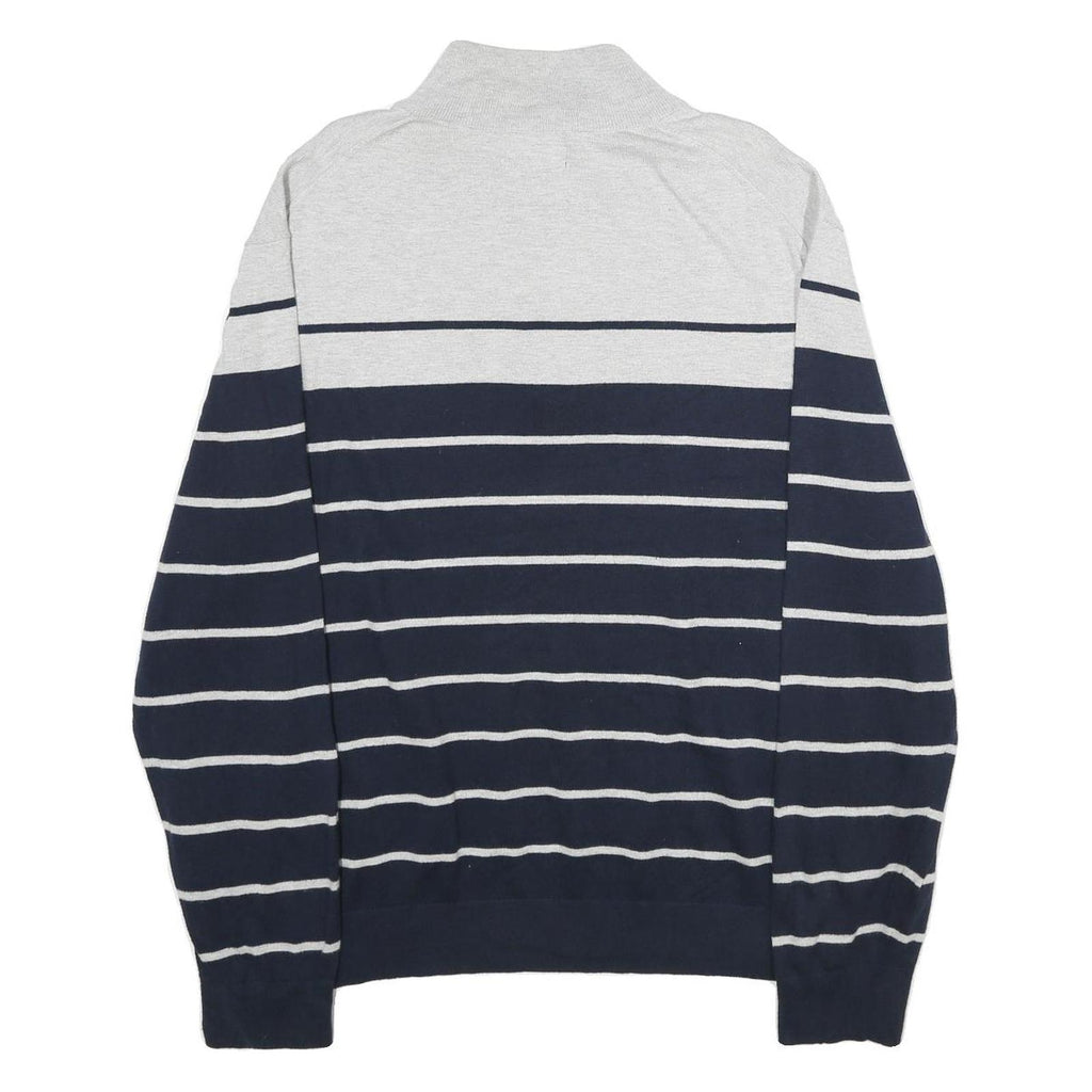 NAUTICA Mens Navy & Grey Striped Pullover Jumper Quarter Zip Cable Knit XL