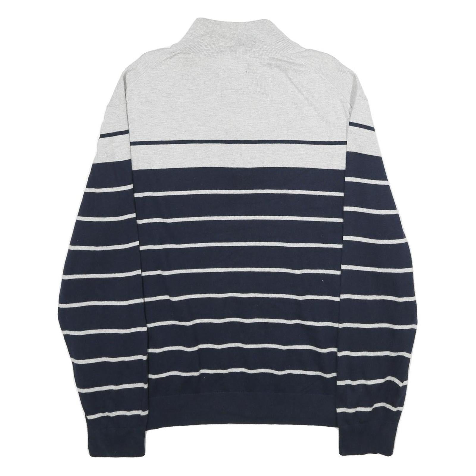 NAUTICA Mens Navy & Grey Striped Pullover Jumper Quarter Zip Cable Knit XL