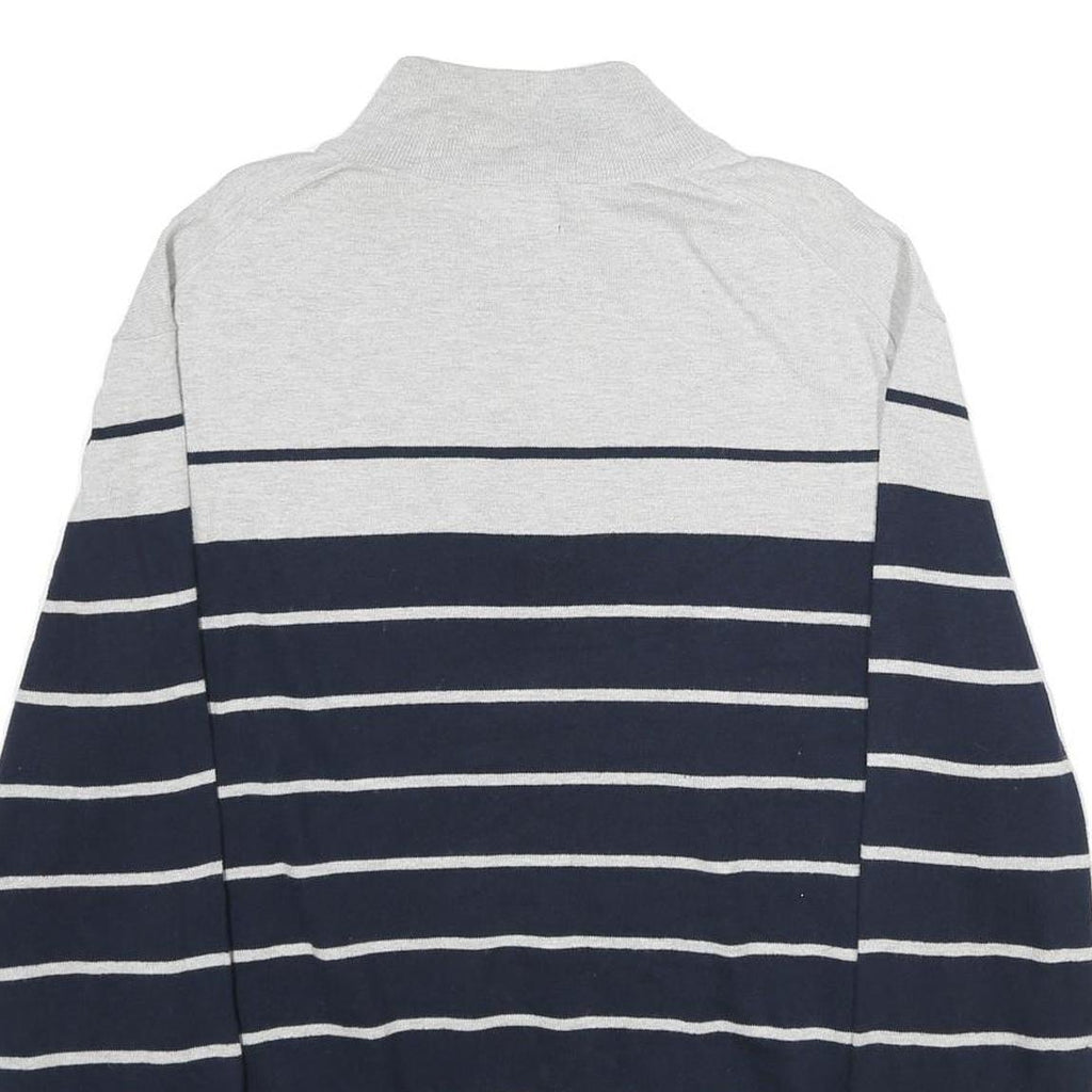 NAUTICA Mens Navy & Grey Striped Pullover Jumper Quarter Zip Cable Knit XL