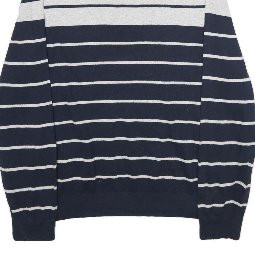 NAUTICA Mens Navy & Grey Striped Pullover Jumper Quarter Zip Cable Knit XL