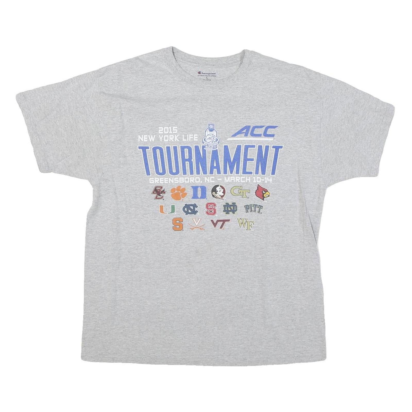CHAMPION Mens Grey ACC Tournament Graphic T-Shirt L Short Sleeve Crew Neck