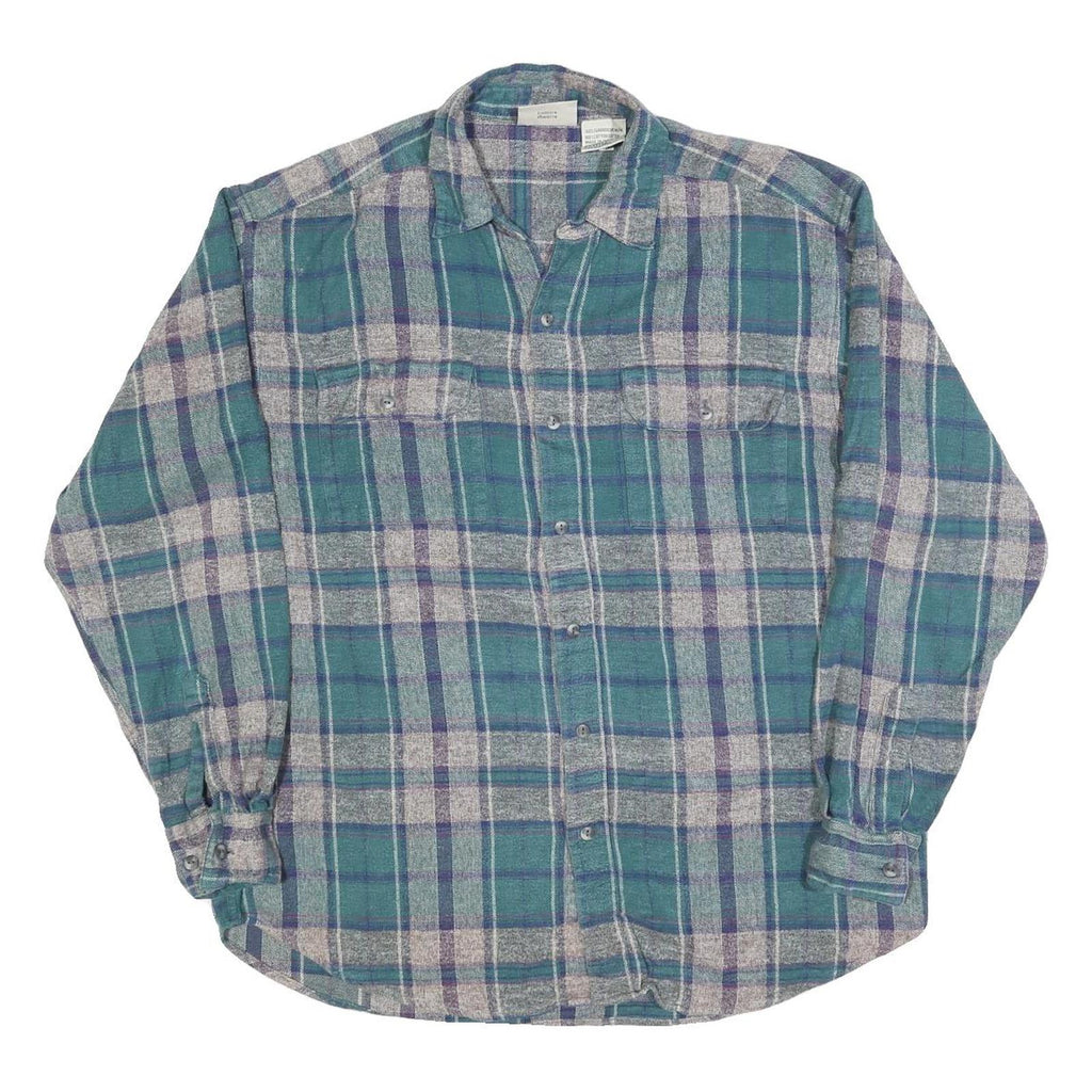 NORTHERN REFLECTIONS Mens Green & Grey Check Shirt M Cotton Blend Button Long