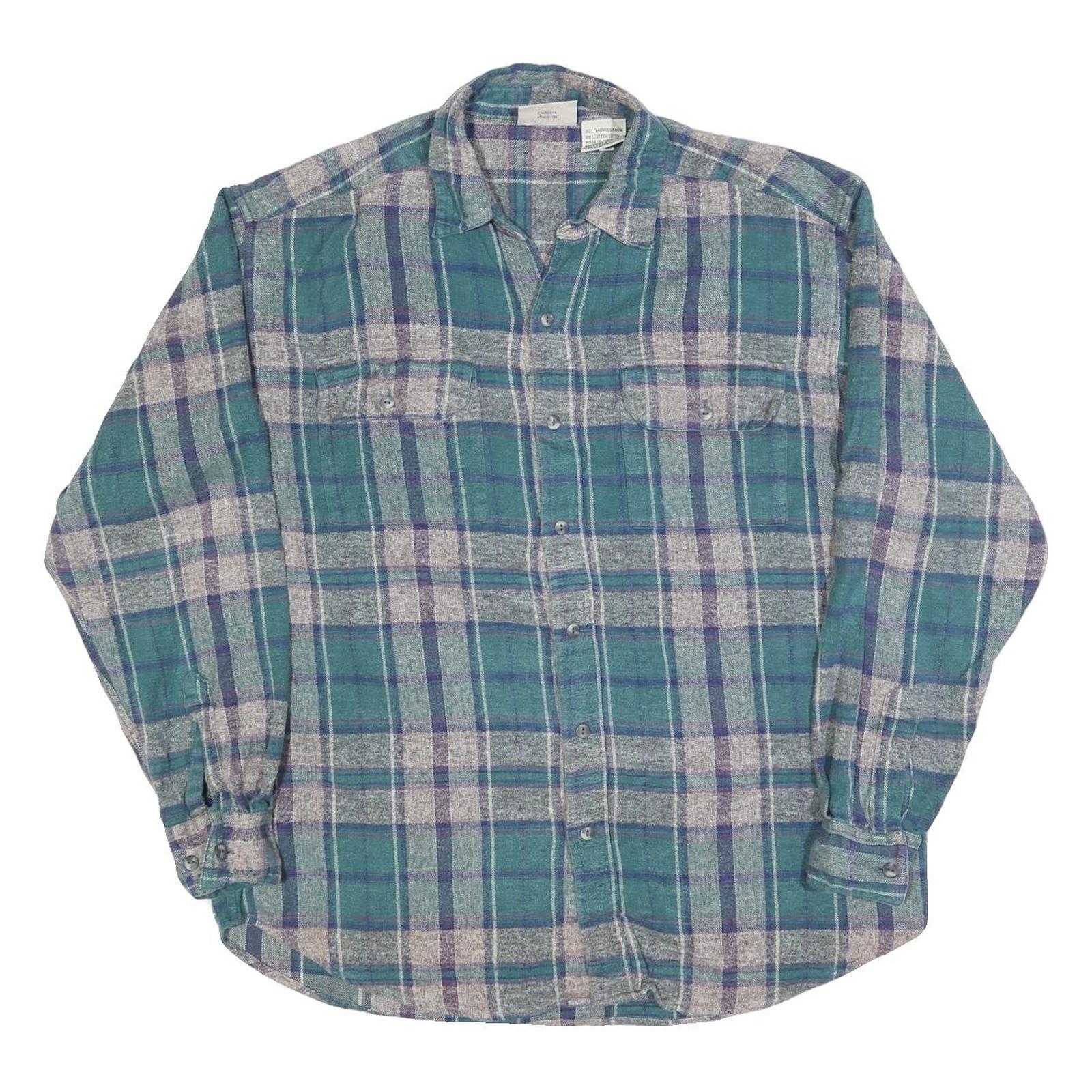 NORTHERN REFLECTIONS Mens Green & Grey Check Shirt M Cotton Blend Button Long