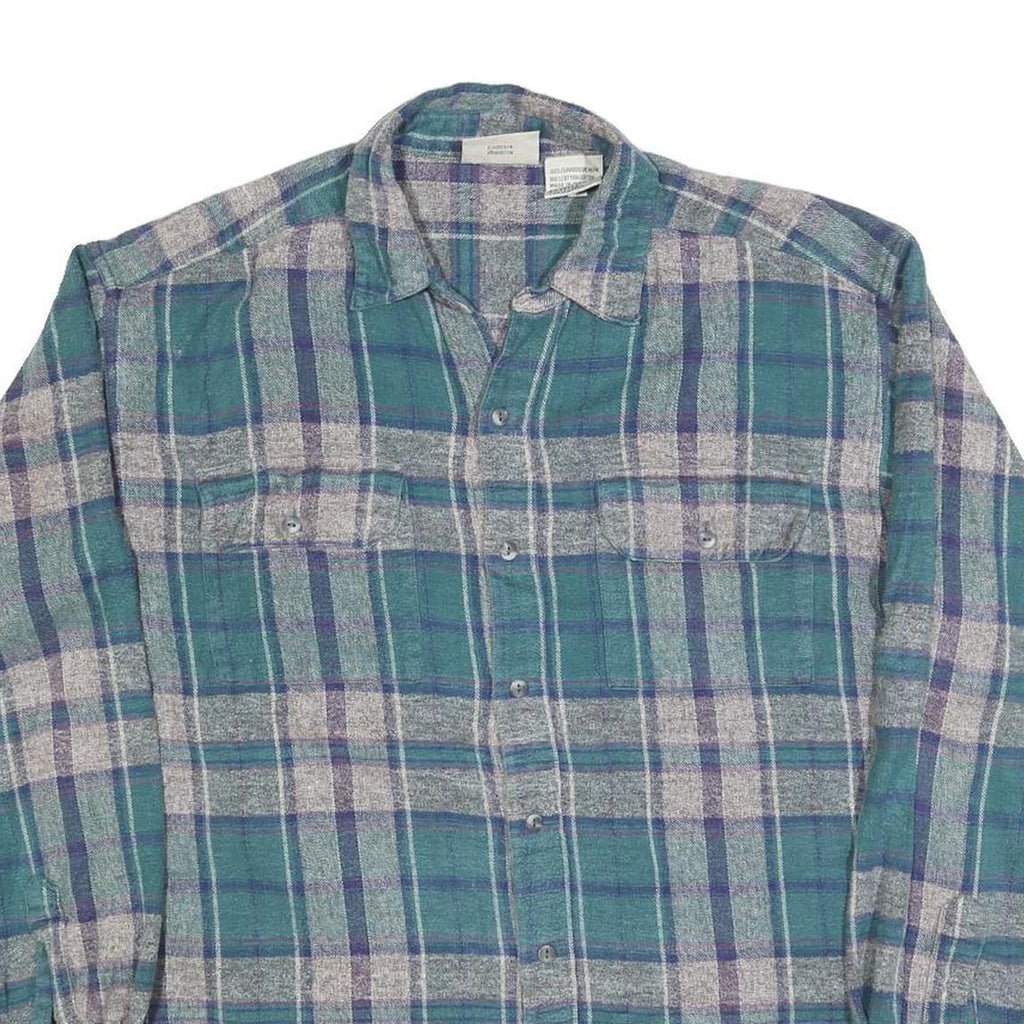NORTHERN REFLECTIONS Mens Green & Grey Check Shirt M Cotton Blend Button Long