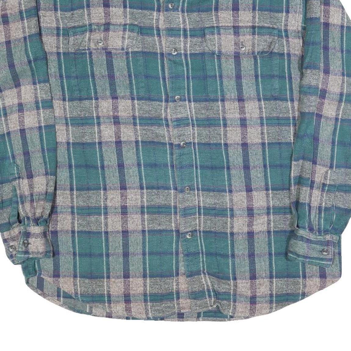 NORTHERN REFLECTIONS Mens Green & Grey Check Shirt M Cotton Blend Button Long