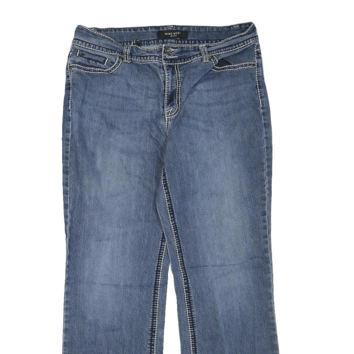 NINE WEST JEANS Womens Blue Regular Straight Denim W34 L30 Embroidered Pockets