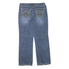 NINE WEST JEANS Womens Blue Regular Straight Denim W34 L30 Embroidered Pockets