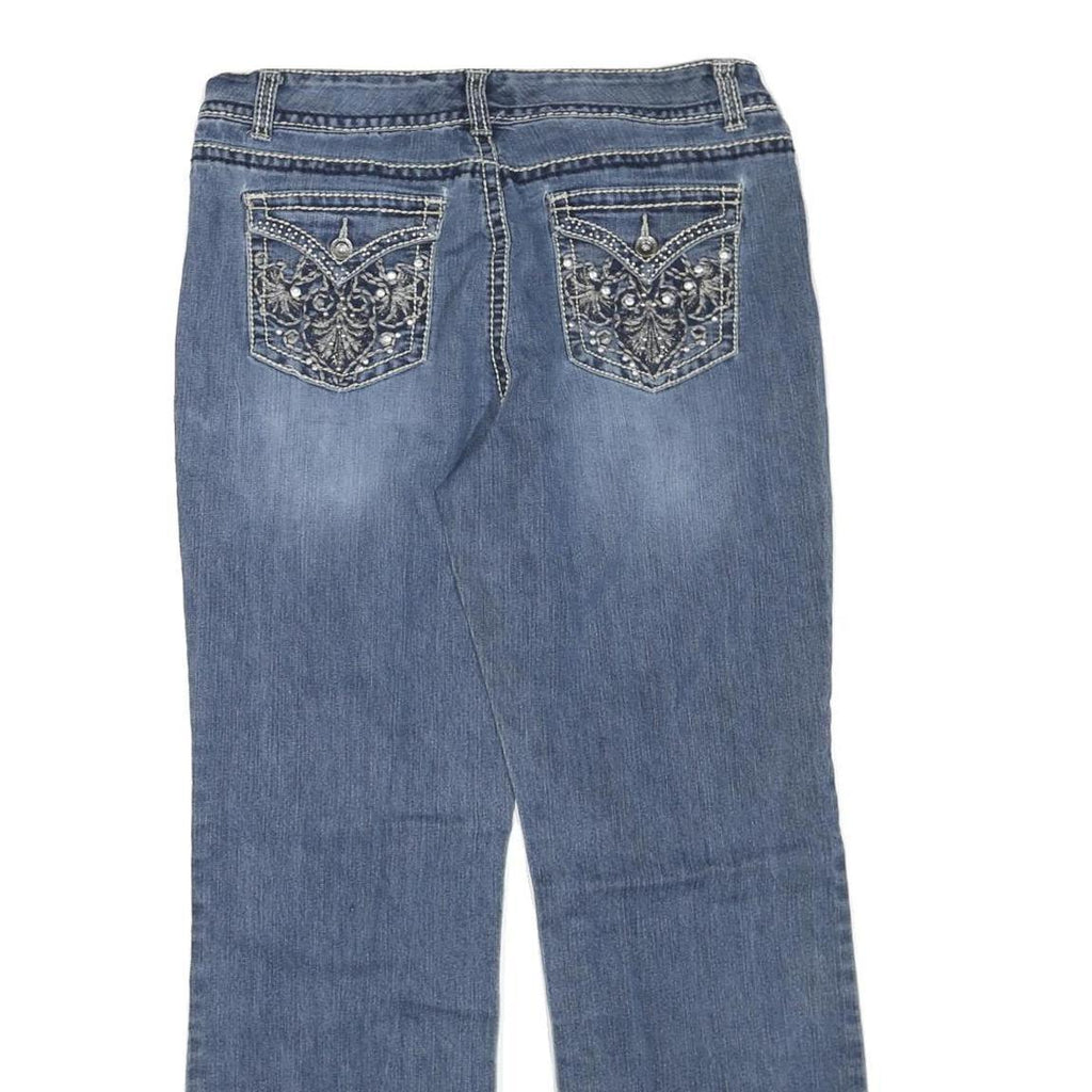 NINE WEST JEANS Womens Blue Regular Straight Denim W34 L30 Embroidered Pockets