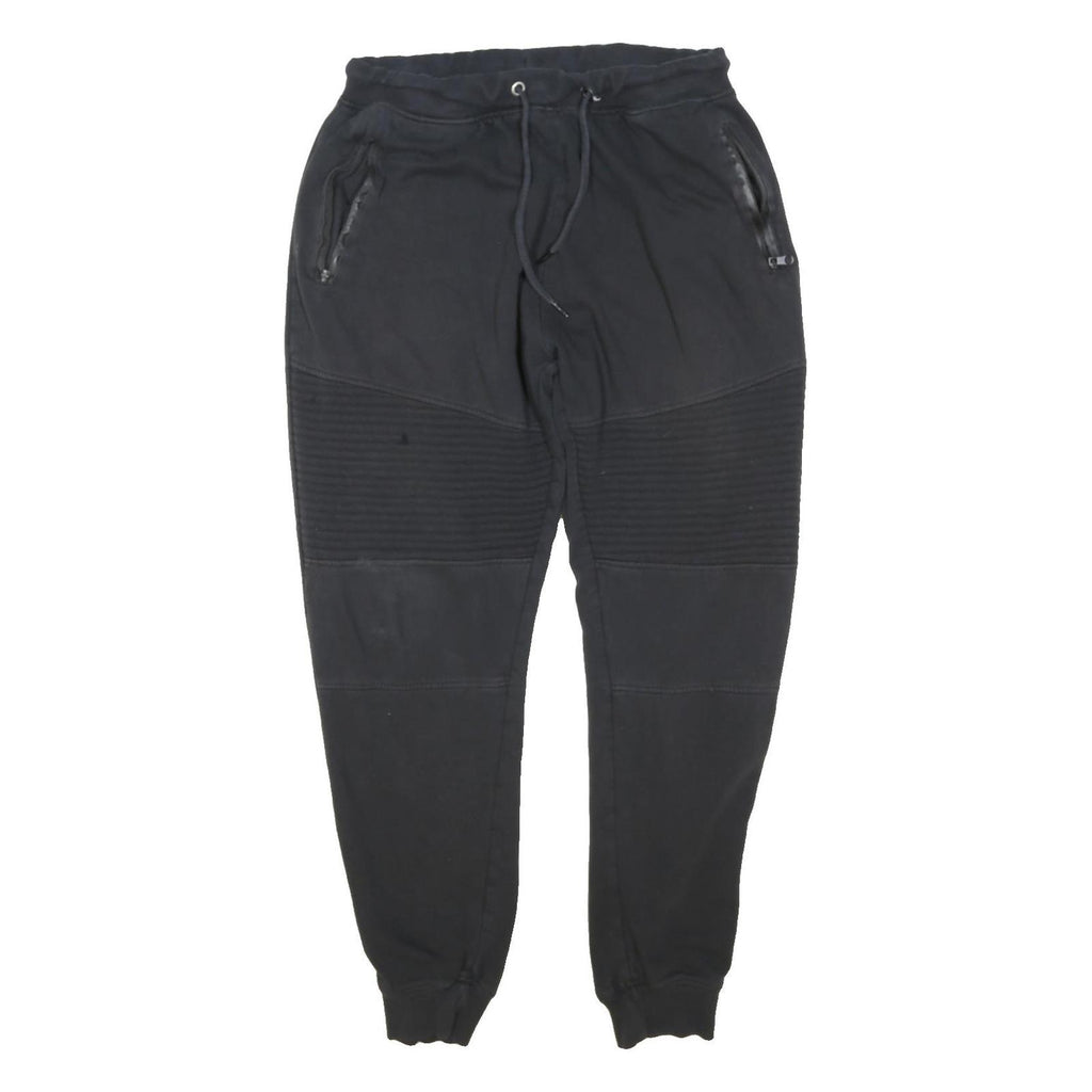 Mens Joggers Black Slim Tapered L W30 L38 Cotton Blend Elastic Waist Drawstring
