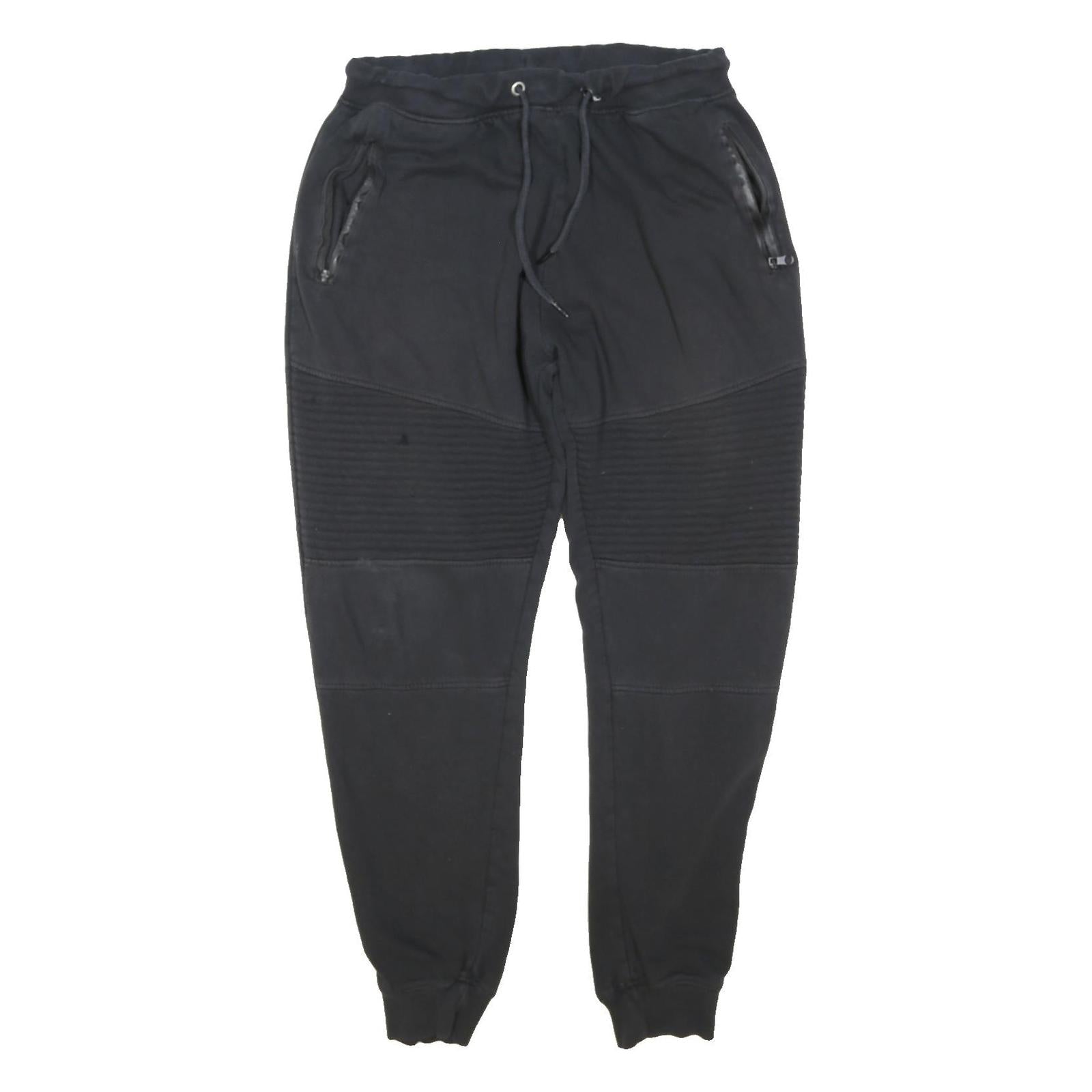 Mens Joggers Black Slim Tapered L W30 L38 Cotton Blend Elastic Waist Drawstring
