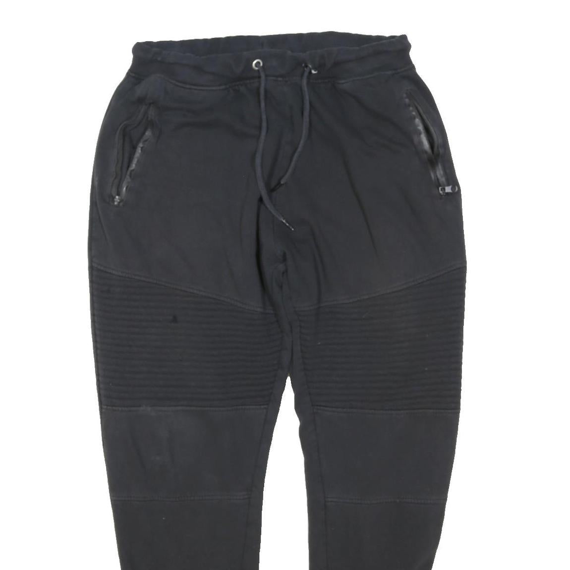 Mens Joggers Black Slim Tapered L W30 L38 Cotton Blend Elastic Waist Drawstring