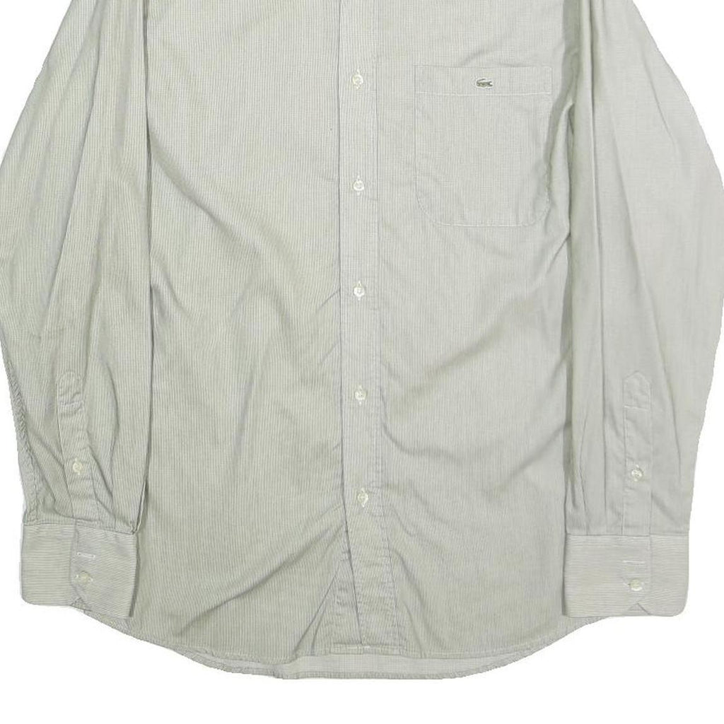 LACOSTE Mens White & Grey Shirt M Cotton Button-Down Collar Long Sleeve Classic