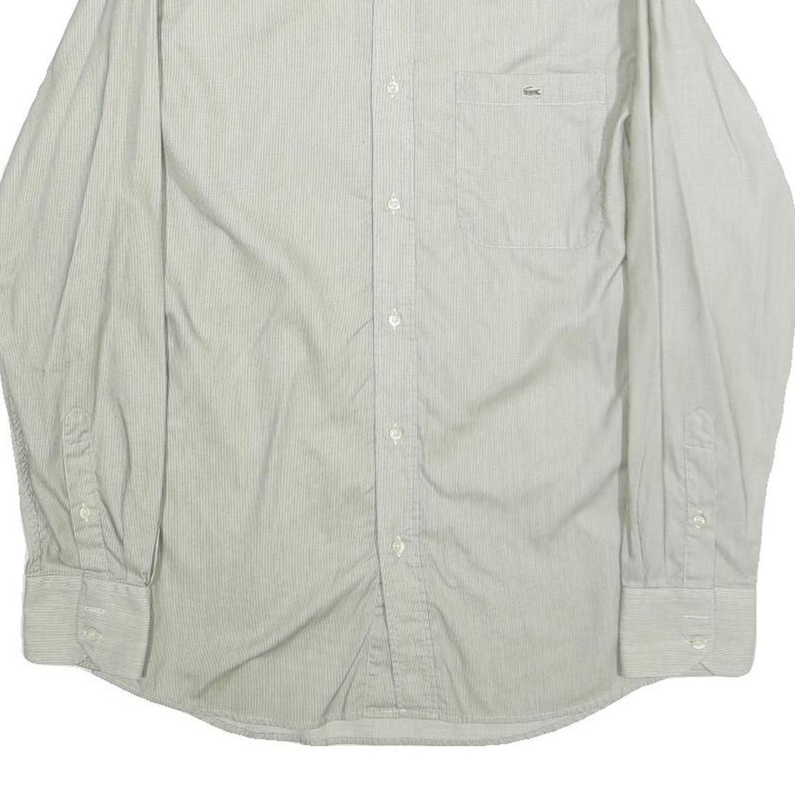 LACOSTE Mens White & Grey Shirt M Cotton Button-Down Collar Long Sleeve Classic