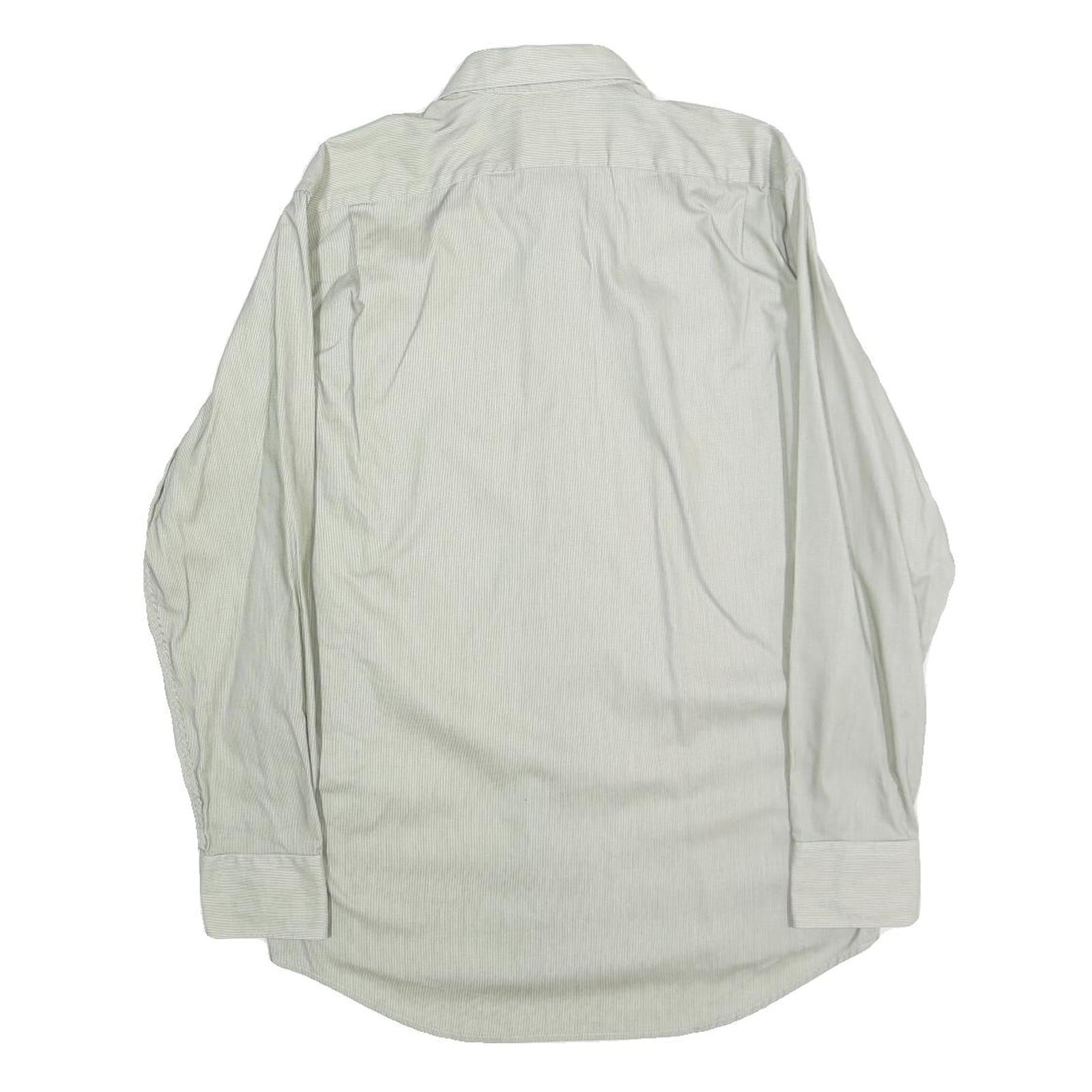 LACOSTE Mens White & Grey Shirt M Cotton Button-Down Collar Long Sleeve Classic