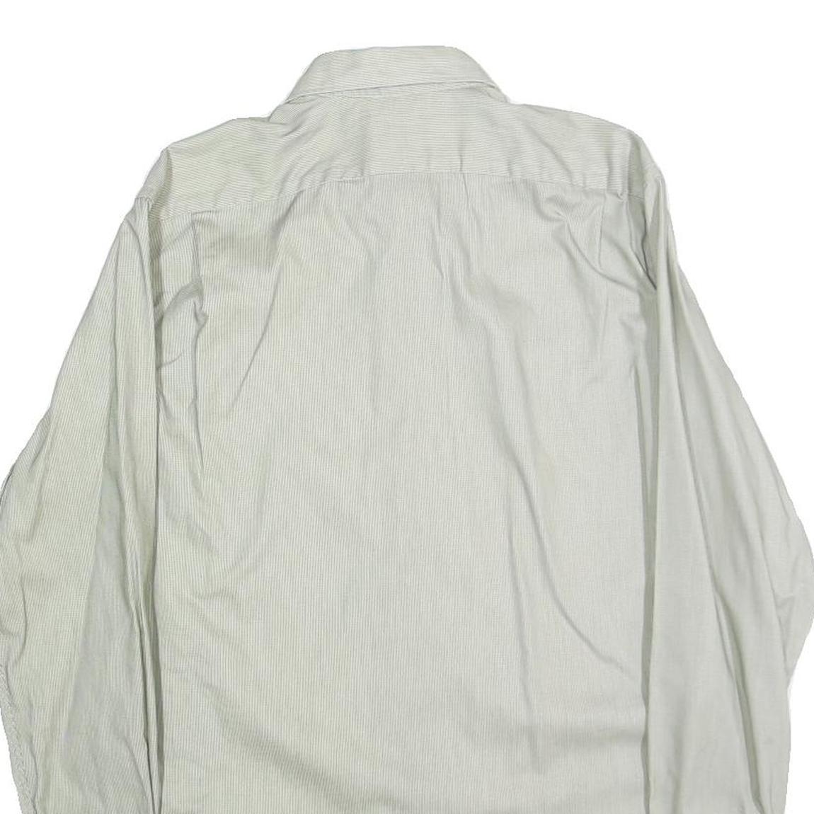 LACOSTE Mens White & Grey Shirt M Cotton Button-Down Collar Long Sleeve Classic