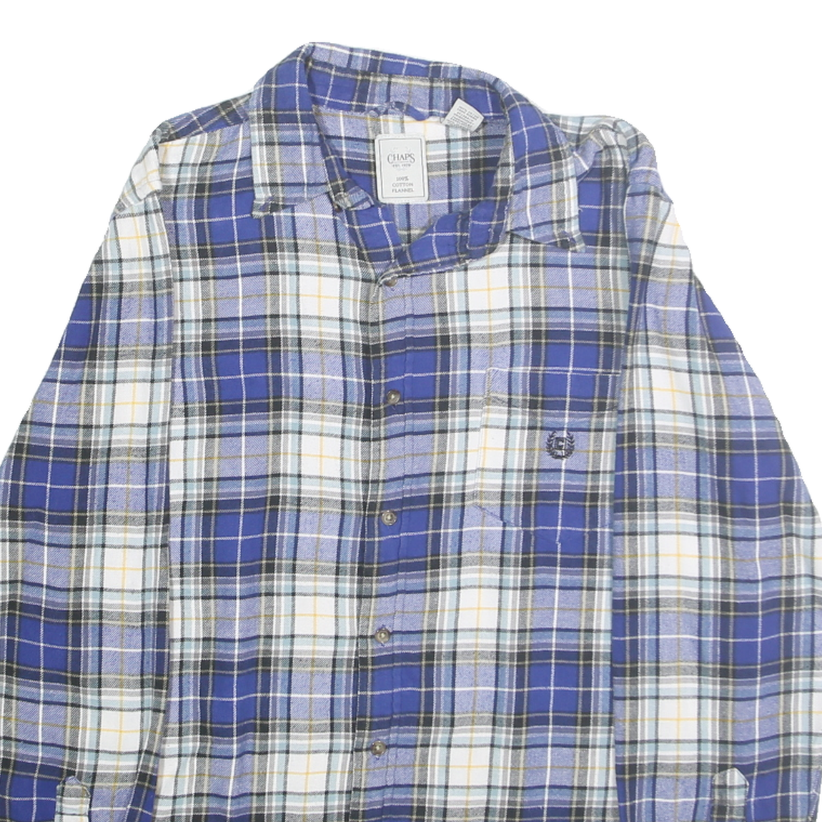 CHAPS Mens Blue & White Plaid Cotton Flannel Shirt M Casual Stylish Button-Down