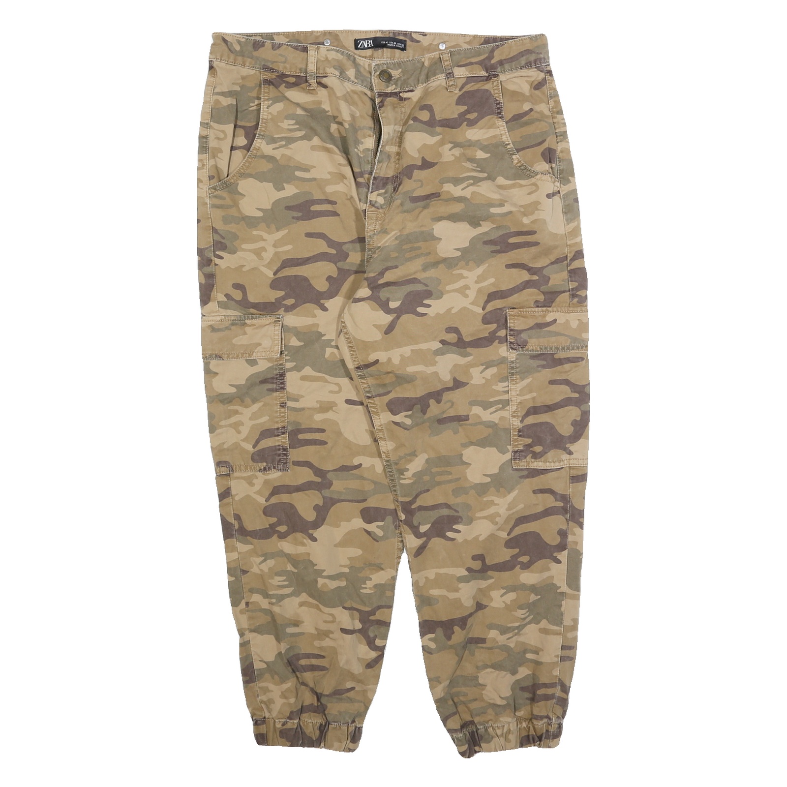 ZARA Womens Cotton Blend Camouflage Slim Tapered Trousers W34 L25 Casual