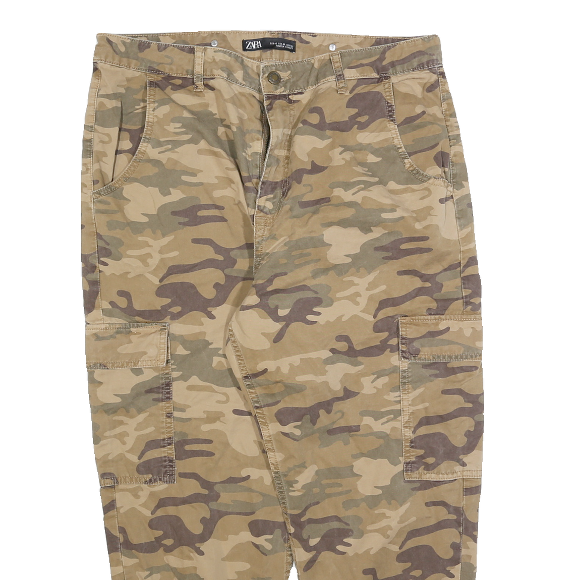 ZARA Womens Cotton Blend Camouflage Slim Tapered Trousers W34 L25 Casual