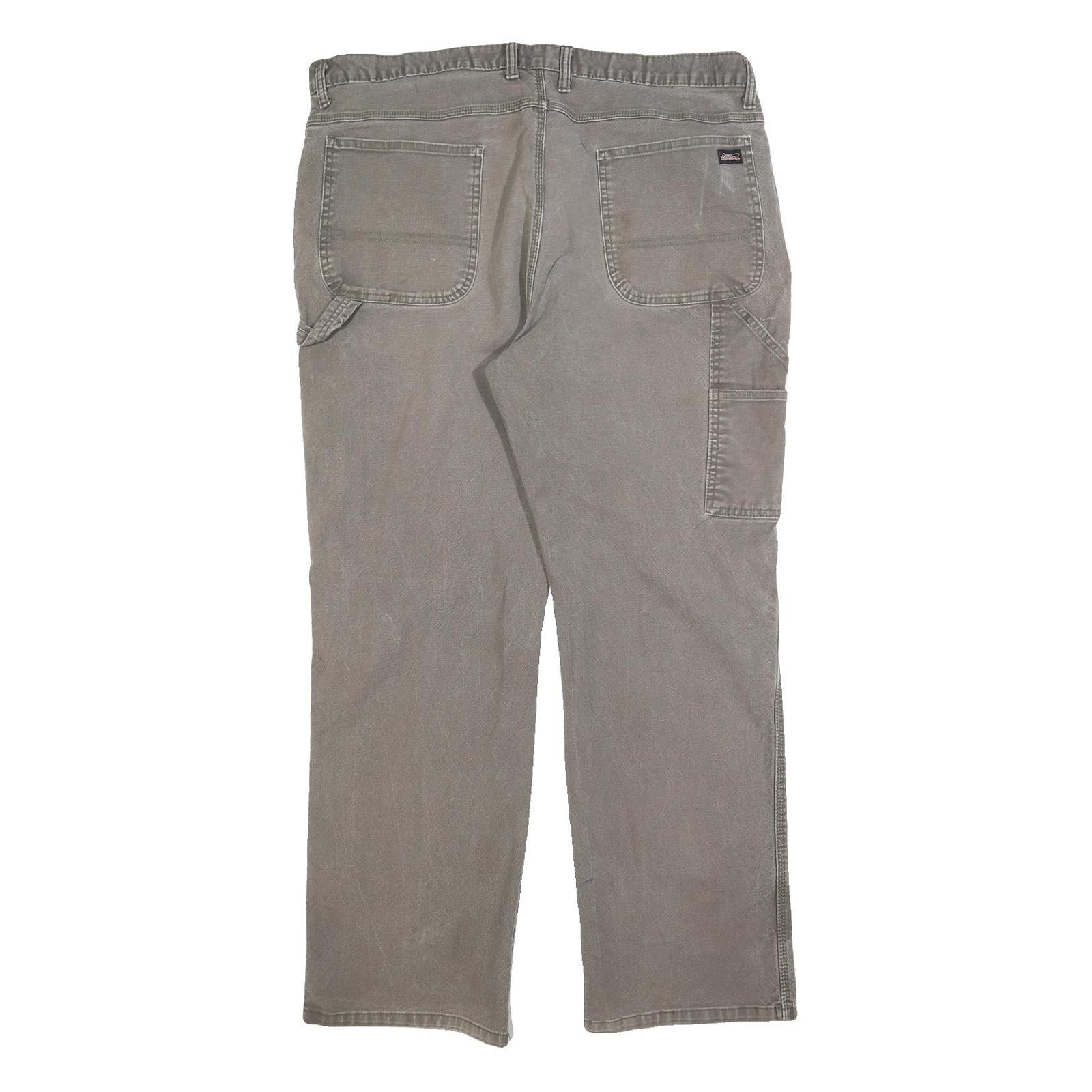 DICKIES Mens Cotton Blend Grey Regular Straight Trousers W40 L32 Workwear Zip