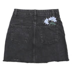 TOPSHOP Womens Black Denim Mini Skirt UK 6 Floral Embroidered Casual Fashion